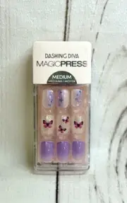 Dashing Diva Magic Press On Nails Purple Butterflies Sparkle Ombre Happy Medium