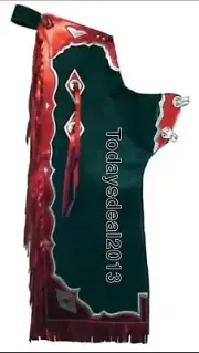 Western Black Top Grain Leather Bull Riding Rodeo Chaps with Fringes : 9004