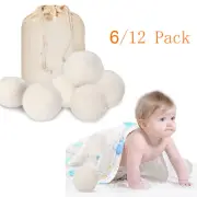6/12 Wool Dryer Ball XL Organic New Zealand Wool Natural Laundry Fabric Softener