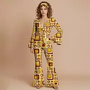 Retro Vintage 1970s Groovy Tie Front Flared Pants Set Hippie Disco Geometic Psychedelic Women's Halloween Carnival Vacation Music Festival Festival Adults' Top