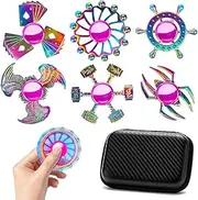 Taefuhnn 6 Pack Metal Fidget Spinner Bulk for Kids Adults, Cool Small Hand Fidget Spinners with Storage Bag, Rainbow Color Anxiety and Stress Relief Toys for Kids Party Favors Supplies Birthday Gifts