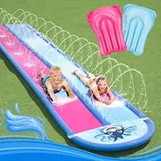 240-inch Ripley Water Slide with 2 Surfboards Lawn Splash Pad Summer Toy Featuring Built-in High-Pressure Sprinkler Perfect for Teenagers and Adults' Backyard