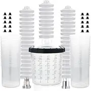 AEROPRO TOOLS Disposable Paint Cups Liners and Lid System, 50 Pack 22 Ounce (650ml) Kit for Spray Gun - 50 Liners, 50 Lids With Strainer, 1 Hard Cup With Retainer Ring, 20 Plugs, 2 Adapters