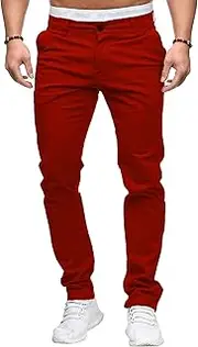 [Aosufei] Men's Casual Slim Fit Outdoor Joggers Pants Lightweight Solid Workout Trousers Stretch Comfort Skinny Pants, Red2, Medium