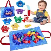 Toddler Toys, Montessori Toys for 1 Year Old Boy Girl Birthday Gift, Cloth Fishing Game for Toddler 1-3, Sorting Learning Baby 6-12-18 Months, Cloth Fishing Game with Baby Stacking Cups