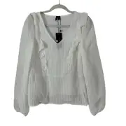 Vero Moda Vmalma V neck Ruffle Blouse Snow White Long Sleeve Womens Size XS