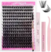 FADLASH DIY Lash Extension Kit Individual Lashes Cluster D Curl Eyelash Extension Kit D Curl Lash Clusters Lash Applicator Tool for Self Application at Home(KIT 100D-D-12-18mm)