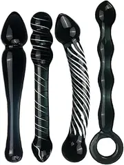 HGDTYRI 4 Styles New Glass Dildo Smooth Transparent Anal Plug Double Dildo Anal Beads, Anal Dildos Butt Plug G-Spot Anus Prostate Massage for Women Men(D)