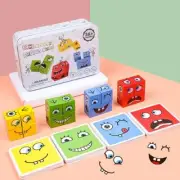 Cube Face Change Board Game Wood Puzzle Montessori Expression Wooden Blocks Blo