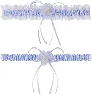 [Moon Wood] Plus Size Wedding Garters for Bride with Elastic Band, Something Blue Lace Belts Bridal Garter Set for Bride on Wedding