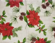 Vinyl Tablecloth,flannel back,52"x52"Square,CHRISTMAS,PONSETTIA & PINE CONES,ELH