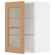 METOD wall cabinet w shelves/glass door, white/Vedhamn oak, 40x37x60 cm