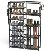 Tall Garage Shoe Rack Large Capacity,Rows Versatile Hooks Storage Boot Shelf ...