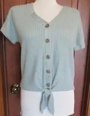 Pink Republic Dried Sage Soft Ribbed Knit Cap Sleeve Top XS Button Front ~ NEW