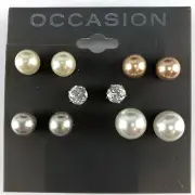 Kohl's Occasion Earrings Cubic Zirconia & Simulated Pearls Set of Five Studs