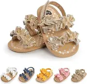 [Bellocasa] Infant Baby Sandals for Girls Summer Beach Sparkly Tassel Princess Flat Non Slip First Walkers Newborn Crib Shoes