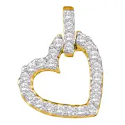 14k Yellow Gold Round Diamond Small Dangling Heart Pendant 1/4 Cttw