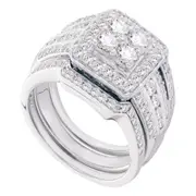 14k White Gold Round Diamond Bridal Wedding Ring Set 1-1/2 Cttw