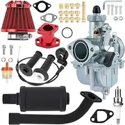 SOFO VM22 Carburetor 212 Stage 2 Kit with Exhaust Muffler for Predator 224cc 196cc Coleman CT200U BT200X Baja MB200 KT196 Performance Parts for Mini Bike Go Kart 6.5HP GX160 Engine w/Throttle Cable