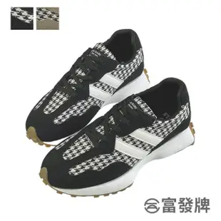 【FUFA Shoes 富發牌】千鳥格紋拼接休閒鞋-黑/杏 1CK113(女鞋/休閒鞋/運動鞋/厚底休閒鞋)