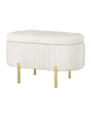 [Artiss] Velvet Oval Storage Ottoman 87cm in White