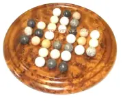 Solitaire Walnut Game Board with Mineral Marbles, Made Of Thuya Wood Burl