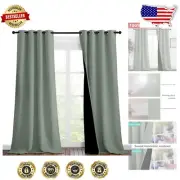 Contemporary Greyish Green Blackout Curtains - Noise Reducing, Thermal Insulated