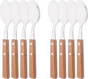 Natural Wood Dinner Spoons Set Uniturcky 7.9" Steel Table Spoons Wooden Handle