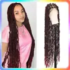 40" Burgundy Square Knotless Braided Wig Lace Front Synthetic Full Double Lace