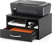 Multilayer 2-Tier Wooden Printer Stand, Multifunctional Printer Holder with 1 Drawer, Workspace Organizers, Black Printer Shelf Mobile