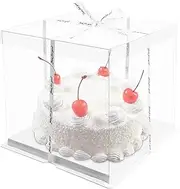 Transparent Cake Box - Double Layer Large Gift Box with Sturdy Base, Clear Display Box for Cakes, Pastries, and Desserts, Perfect for Parties, Weddings, Celebrations, 8 Inch (White)