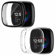 [2 Pack] For Fitbit Versa 4 Screen Protector Case Compatible Ultra Thin Soft Gel TPU Full Coverage Protective Bumper Cover (Black+ Clear )
