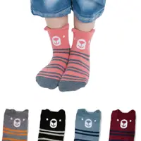 在飛比找松果購物優惠-台灣製 條紋小熊 萊卡止滑童襪 5057 兒童襪子 貝柔PB