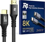 Premium 8K HDMI 2.1 Cable - 6.6ft Braided Cord, Certified High Speed, 8K@60Hz, 4K@120Hz - eARC, HDCP 2.2&2.3, HDR10+, Atmos - Compatible with Apple TV, Roku, Netflix, Sony PS5 - Alloy Case