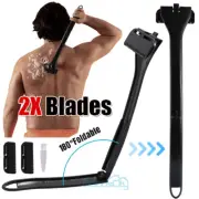 Men Back Razor Shaver Long Handle Full Body Hair Removal w/ 2 Ultra Wide Blades