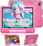 Kids Tablet 10 Inch Android 13, 10 GB RAM + 128 GB ROM / 1 TB, Octa-Core, 1080P IPS, Kids Tablet with Child Control, 6000 mAh, Dual Camera, WiFi, Bluetooth 5.0, Tablet Children with Cases, Rose