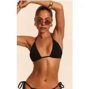 Black Crinkle Triangle Bikini Top, Black