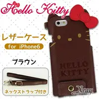 在飛比找樂天市場購物網優惠-HelloKitty造形皮套附掛繩iPhone6(棕)，手機