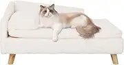 BingoPaw Elevated Dog Sofa Bed: L Shaped Raised Dog Lounger Couch with Durable Wooden Legs - Nordic Plush Fur Pet Chair Bed with Soft Removable Cushion Mat and Pillow M(70x40cm