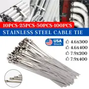 Stainless Steel Exhaust Wrap Multi-Purpose Locking Cable Metal Zip Ties LOT
