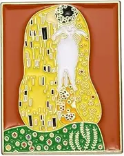 [Pinstant] White Cat Gustav Klimt The Kiss Oil Canvas Painting Symbolism Symbolist Art Kitten Kitty Funny Cute Kawaii 1.2" Enamel Pin Badge, 1.2 inches, Enamel, metal