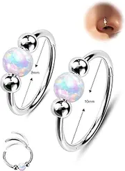 [Jewseen] 2PCS 316L Surgical Steel Nose Rings Hoop 18g 20g Opal Nose Rings for Women Septum Rings 8mm/10mm Nose Piercing Jewelry Cartilage Earring