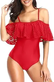 [Tempt Me] Women One Piece Flounce Swimsuit Pineapple Printed Off Shoulder Bathing Suit