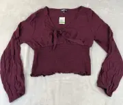Freshman juniors burgundy long sleeve vneck blouse size large