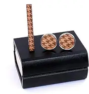 [DYCJLL] Tie bar Wood Tie Clip and Cufflink Set For Men Meter Tie Clips Cufflinks Sets Copper Tie Bar Golden Tie Collar Pin Jewelry (Color : 2)