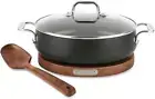 All-Clad HA1 Hard Anodized Nonstick Sauteuse Pan with Acacia Trivet and Spoon 4