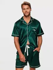 XXXL Peter Alexander Xmas Men’s Green Penny Holly Satin Shortie PJ Set RRP$129