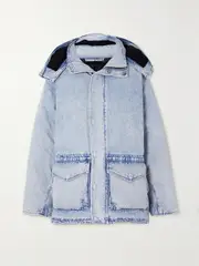 [ALEXANDER WANG] ALEXANDER WANG - Oversized Hooded Padded Bleached Denim Jacket - Light denim - medium medium Blue