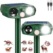2Pack Solar Ultrasonic Cat Repellent Outdoor Solar Animal Repellent with Motion Detection&Flash Light Animal Deterrent Devices Deer Repellent to Scare Squirrel Rabbit Skunk Repellent for Yard