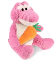 DolliBu Happy Easter Super Soft Plush Sitting Pink Alligator with Carrot, 9 Inch